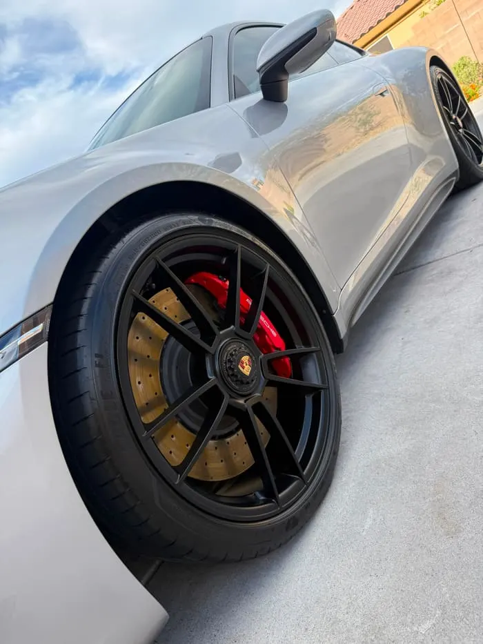 Chalk Porsche 911 Turbo S side profile with detailed wheel and dressed tyre